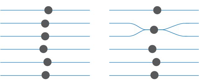 1-dimensional branched spacetime manifold with one atom